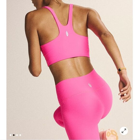 2 pcs Free People Good Karma items Hot Pink Square Neck Bra & Leggings both M/L - Picture 3 of 8